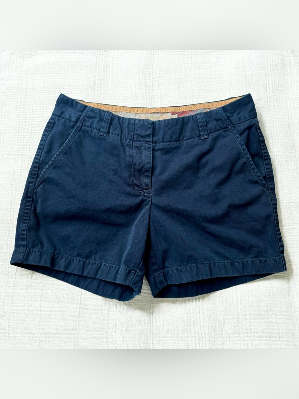 J.Crew Navy Blue Classic Twill City Fit Broken In Khaki Chino Shorts 4 Low Rise
